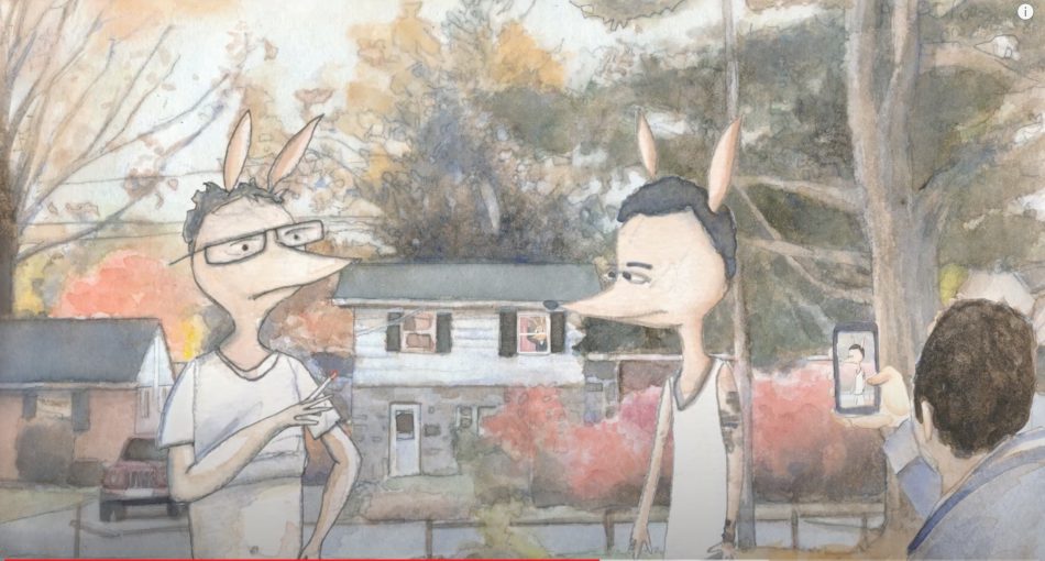 Two Aardvarks having a conversation outsude a house in Pennsuylvania
